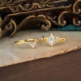 Luxury Vintage 5-Prong Kite-Cut Lab Diamond Engagement Ring Set